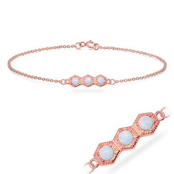 Rose Gold Plated Opal on Hexagon Silver Bracelet BRS-544-RO-GP